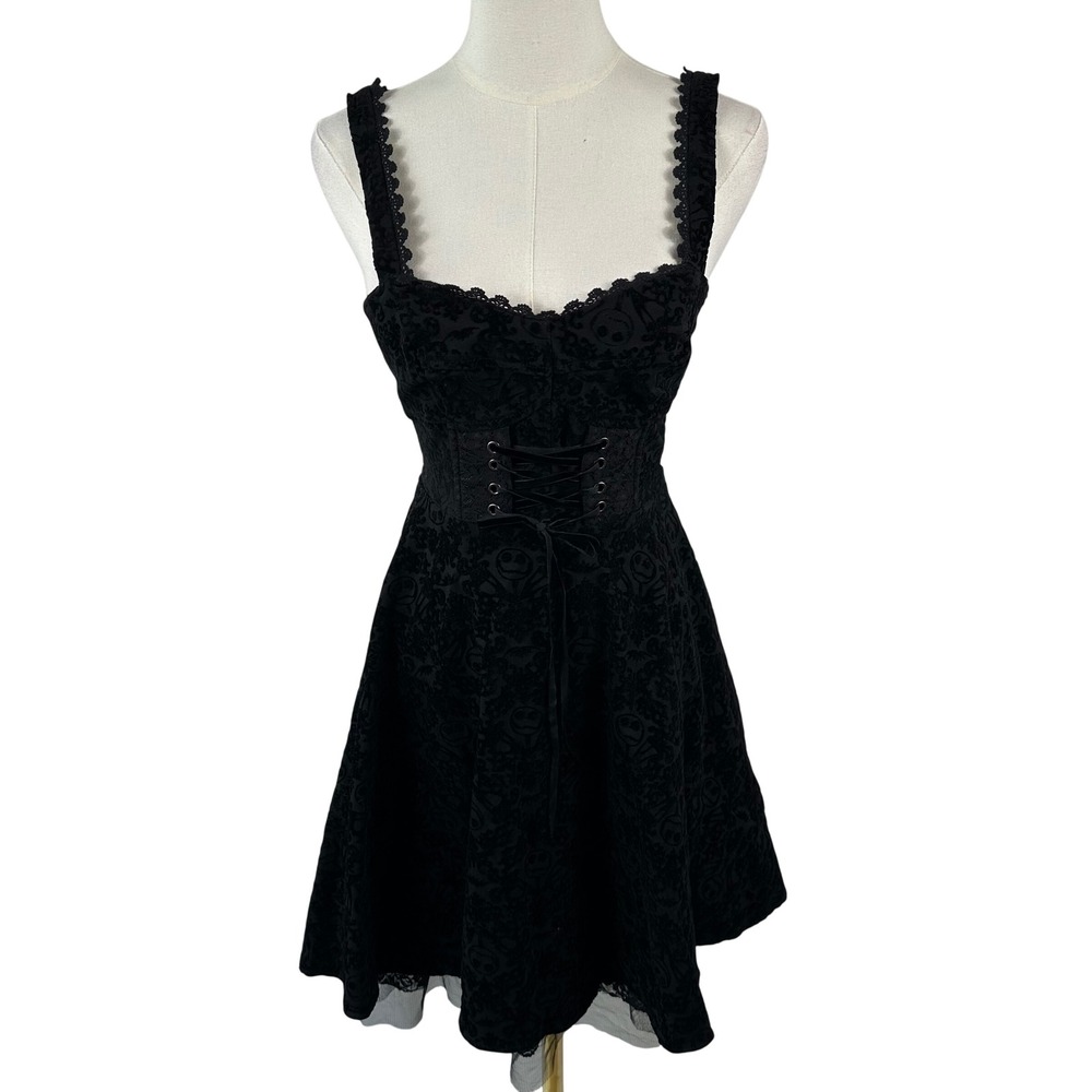 Disney Nightmare Before Christmas Dress Womens XS Flocked Velvet Damask‎ Corset